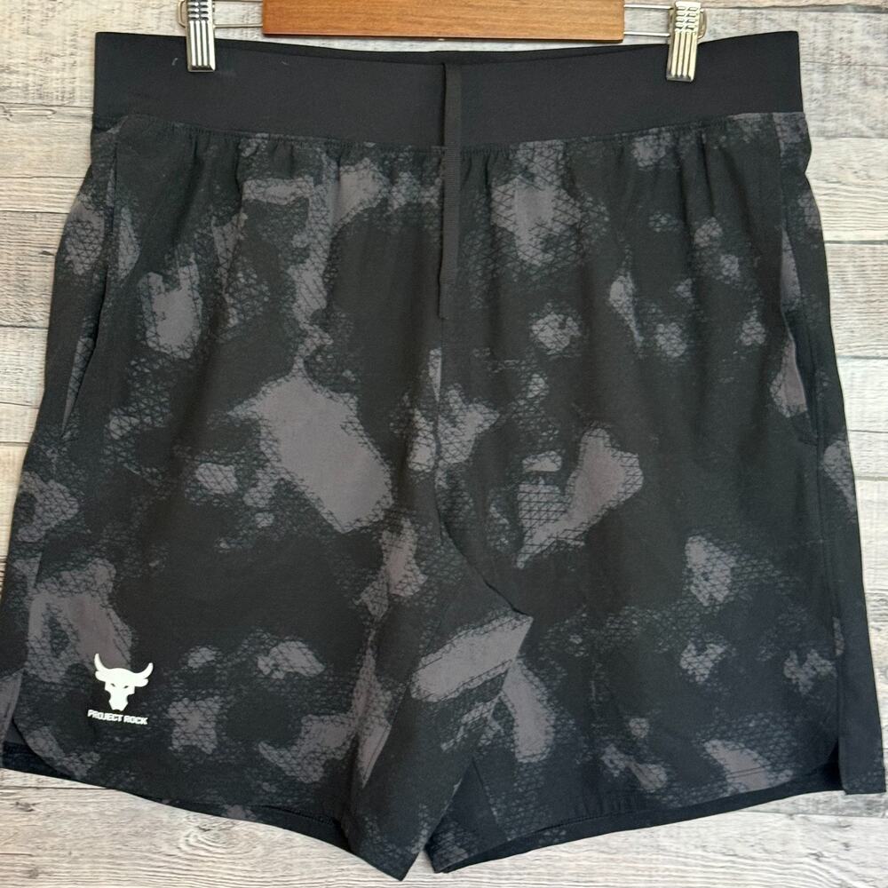 Under Armour Project Rock Camo Shorts Mens XL Black Gym Training Pockets